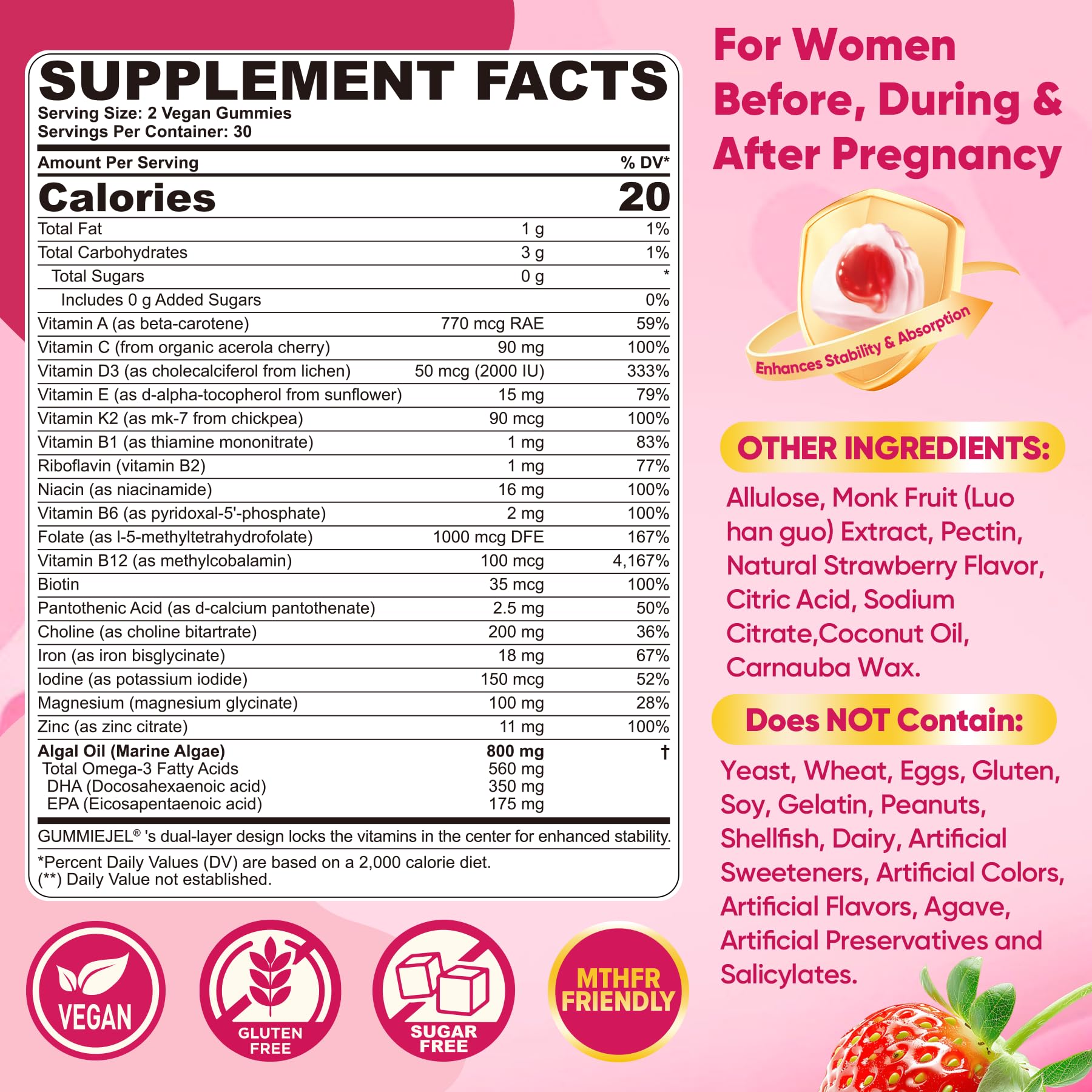 Nextdia Prenatal Vitamins Gummies side view showing dual-layer design
