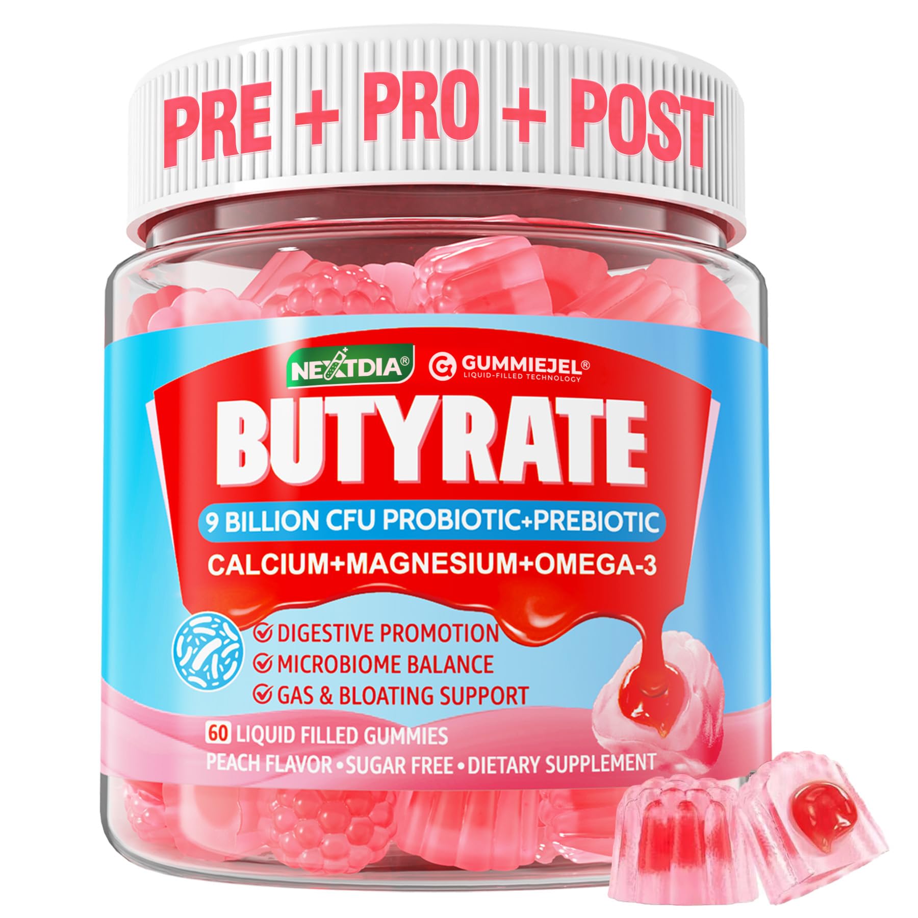 Nextdia Pro+Pre+Postbiotic Gummies 60 Count front view