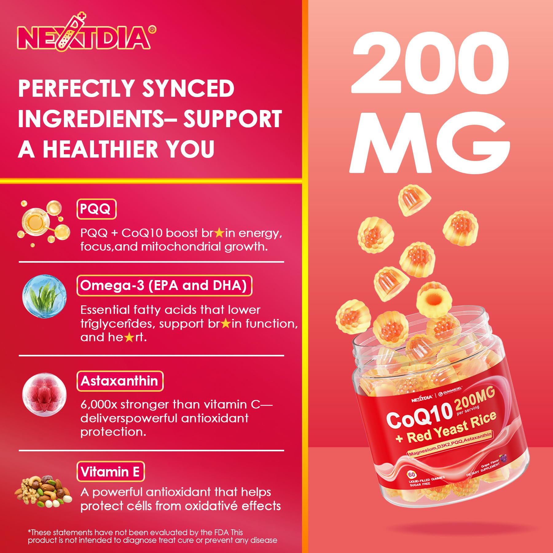 Nextdia Red Yeast Rice & CoQ10 Gummies with ingredients