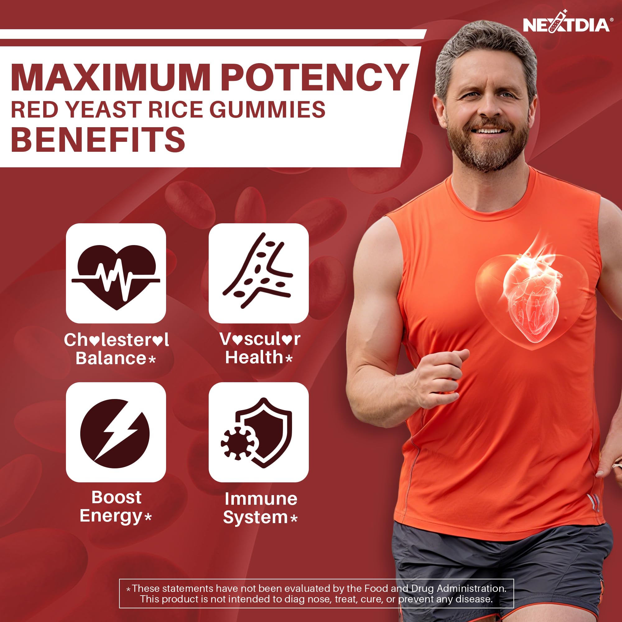 Nextdia Red Yeast Rice Gummies 2400mg close-up of gummies
