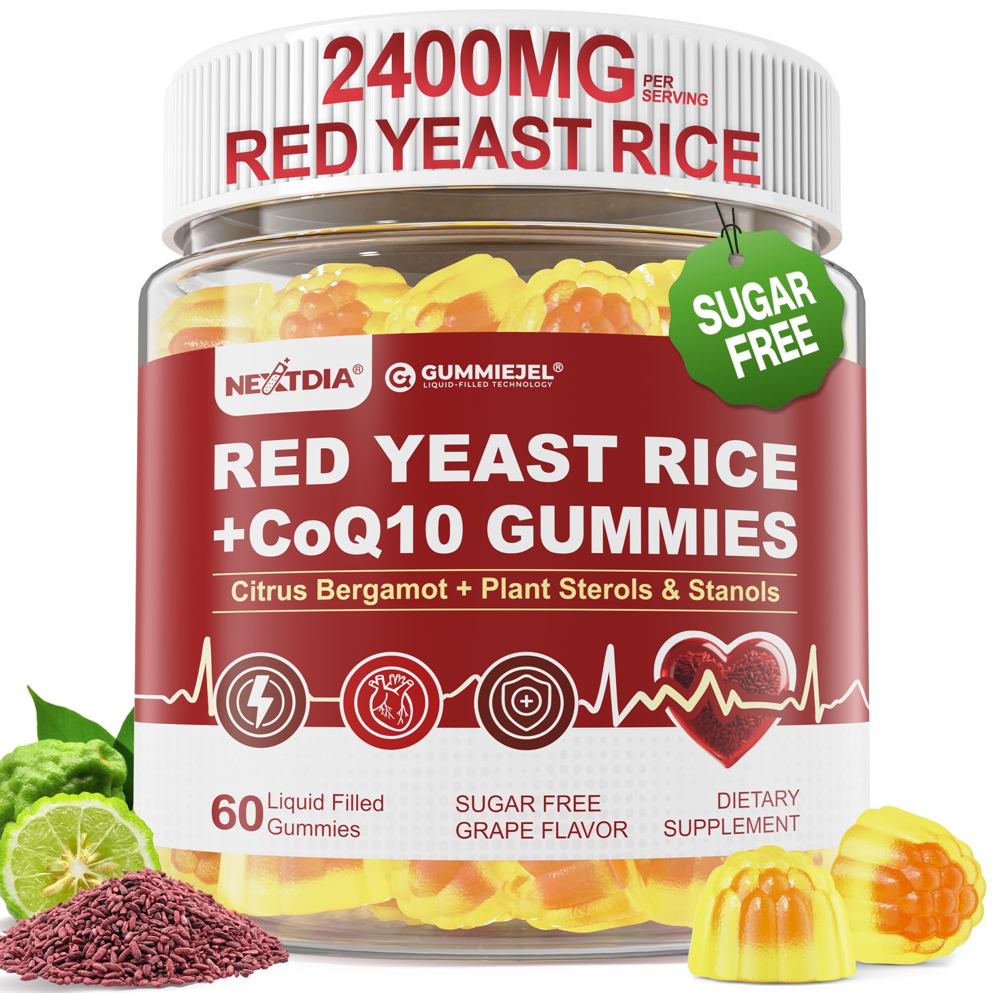 Nextdia Red Yeast Rice Gummies 2400mg front view