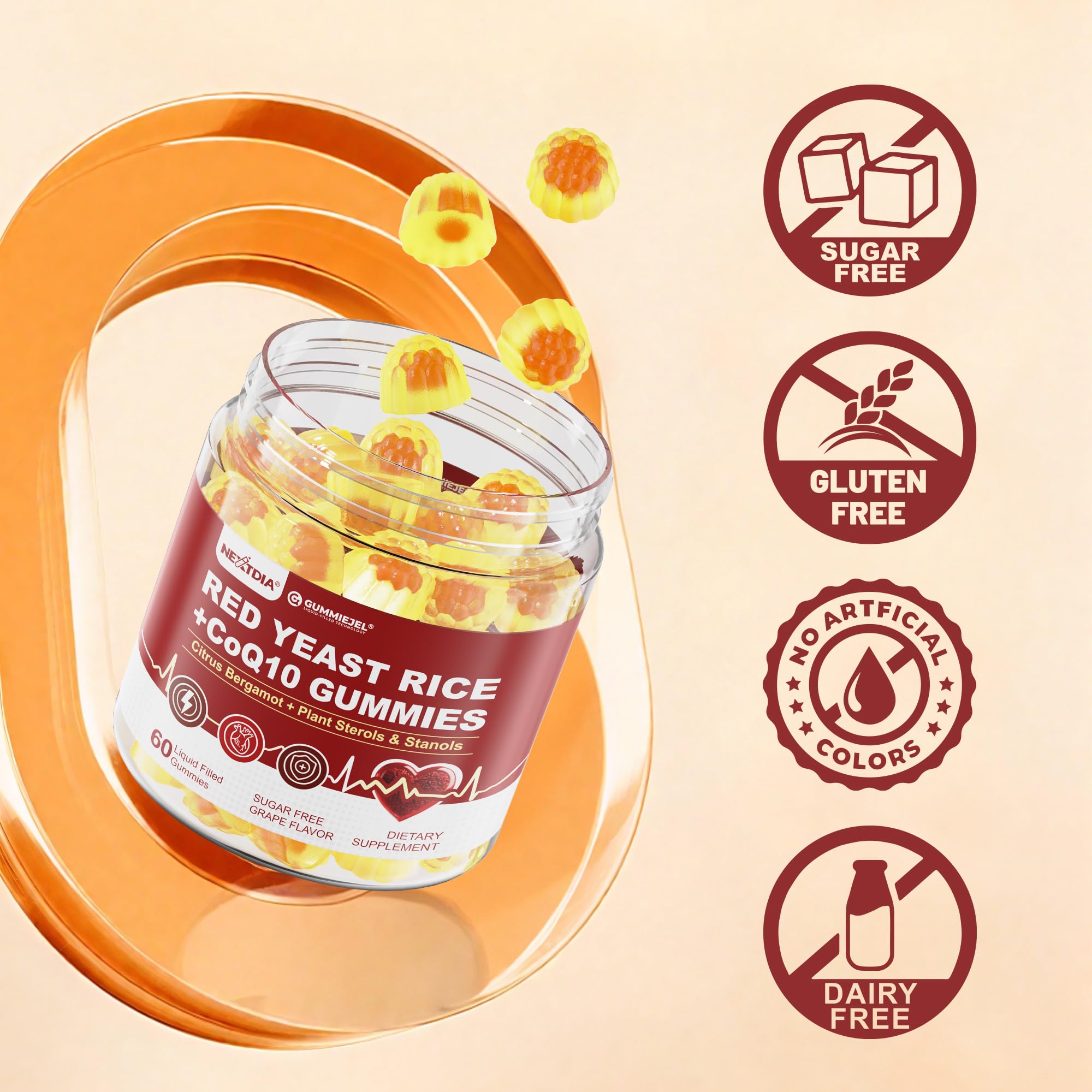 Nextdia Red Yeast Rice Gummies 2400mg natural grape flavour