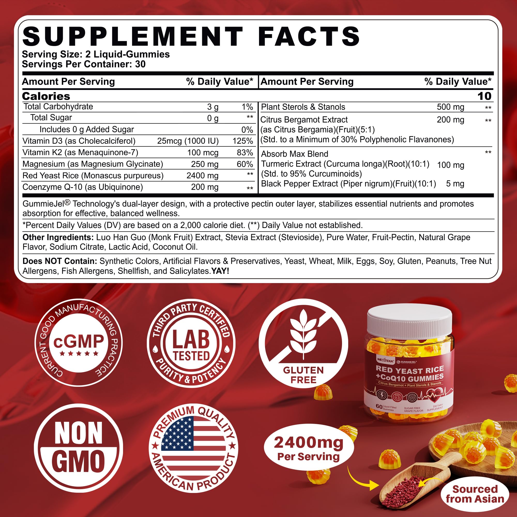 Nextdia Red Yeast Rice Gummies showing grape flavour