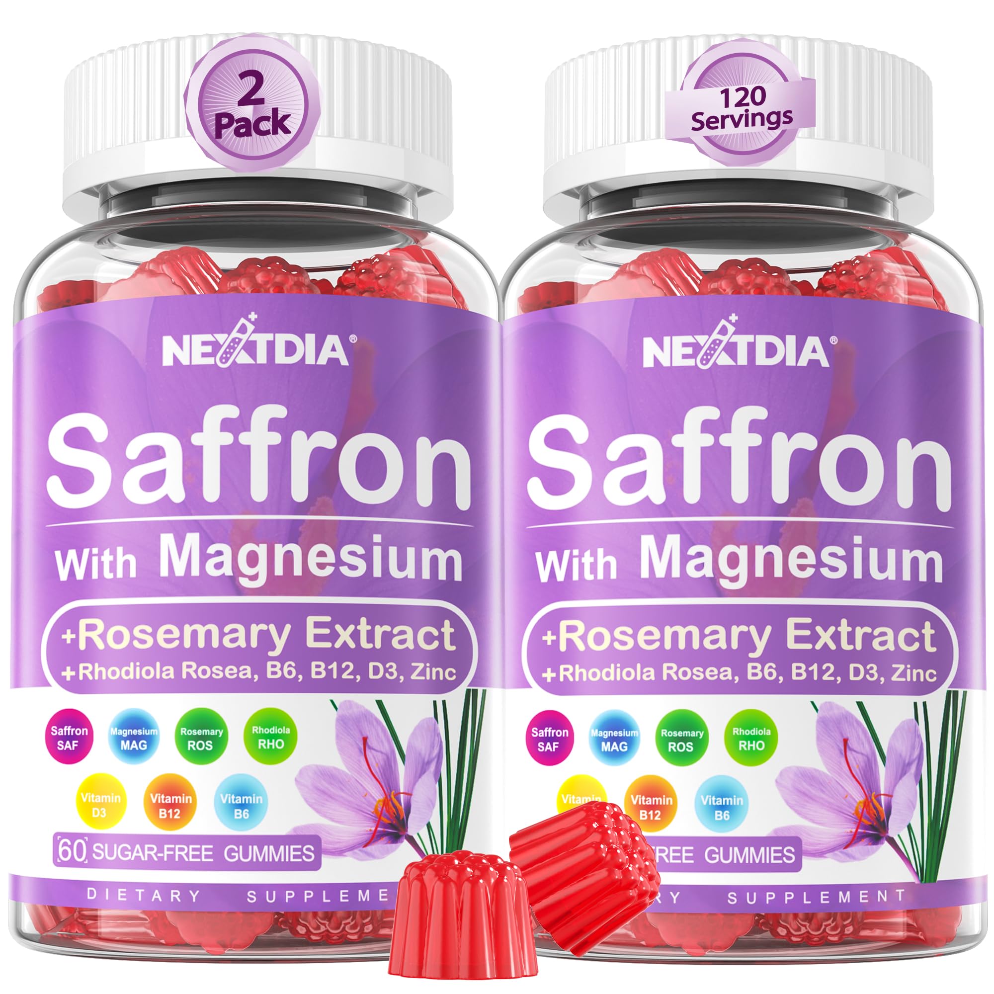 Nextdia Saffron Blend Gummies front view with packaging