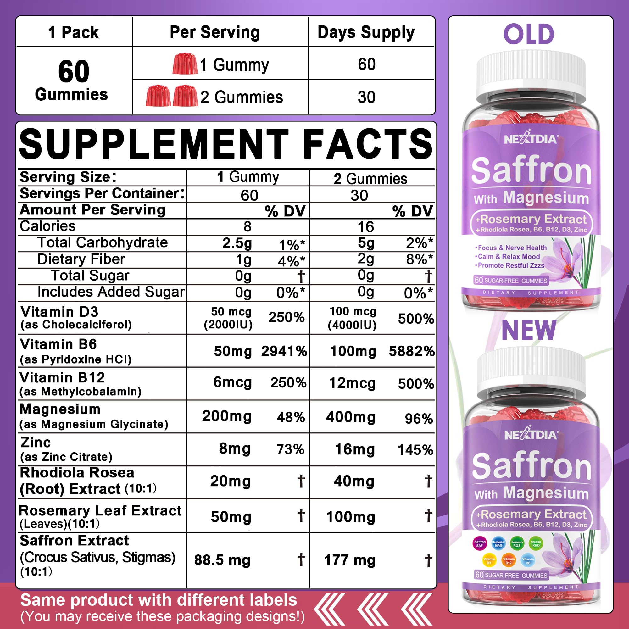 Nextdia Saffron Blend Gummies raspberry-flavoured gummies