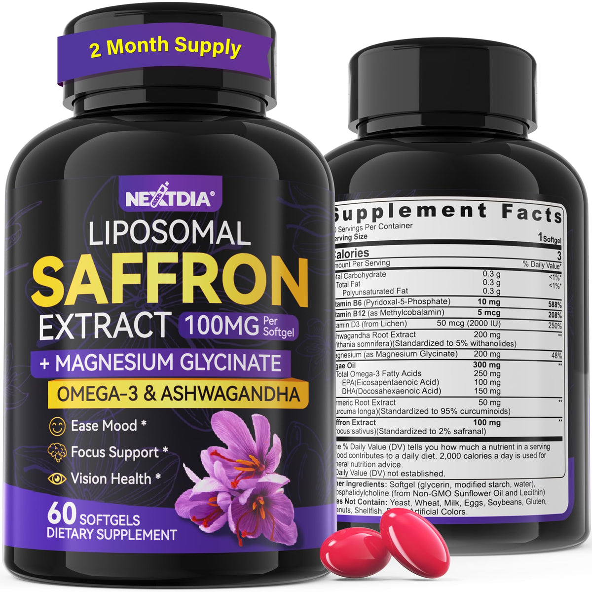 Nextdia Saffron Softgels 100mg front view