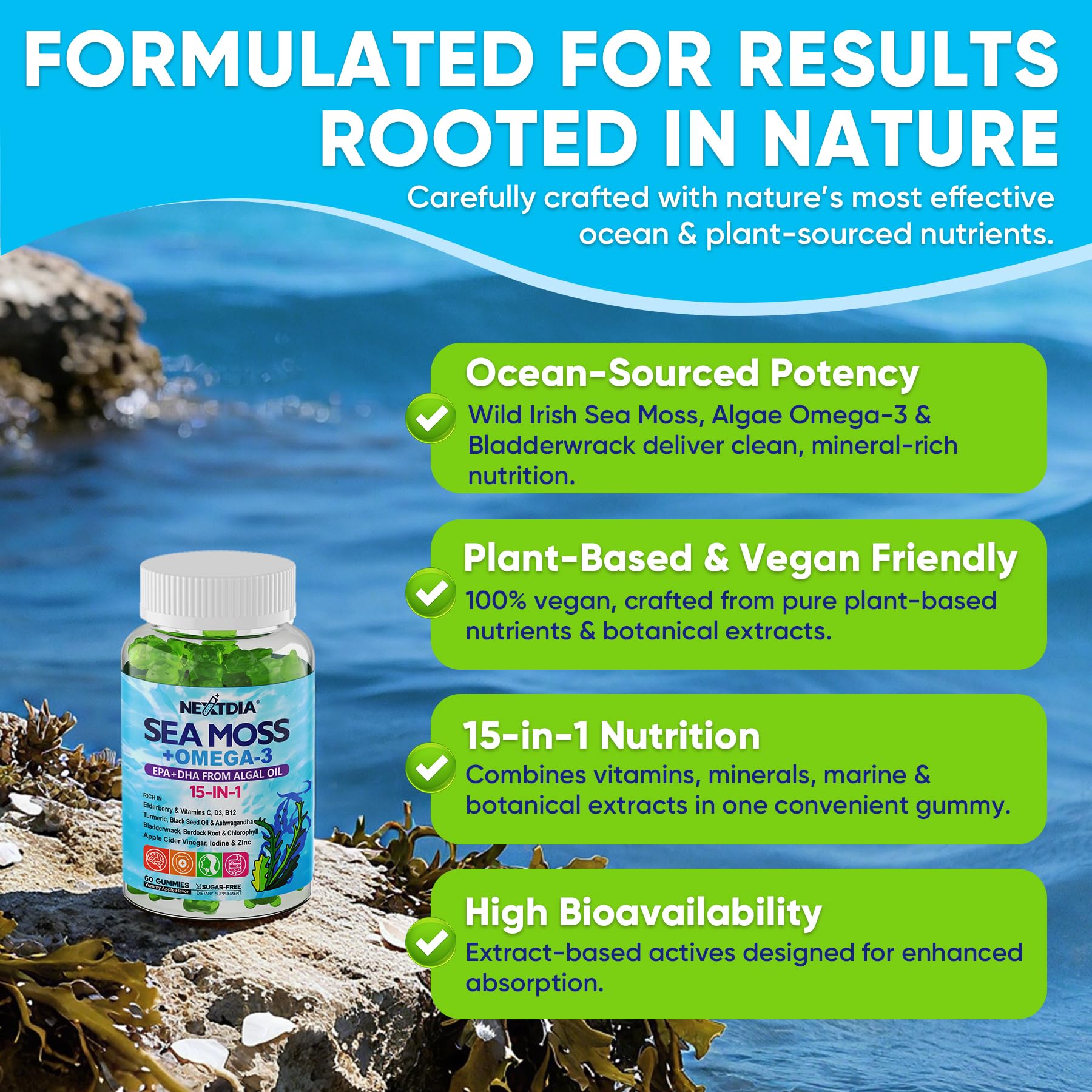 Nextdia Sea Moss + Omega-3 Gummies in hand