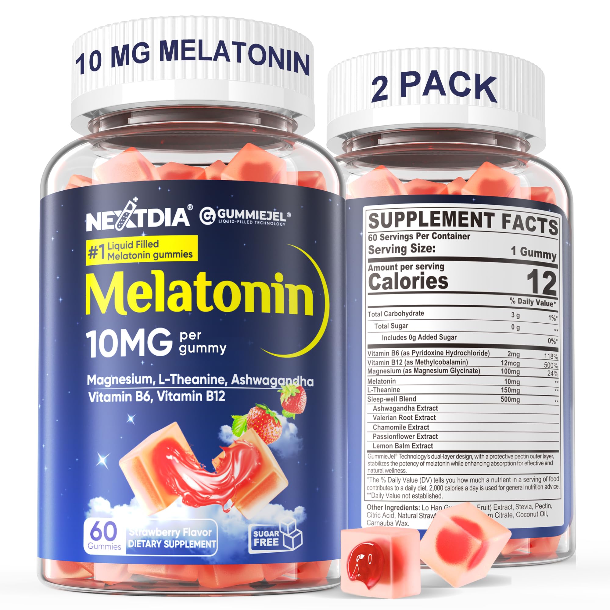 Nextdia Sugar Free Melatonin Gummies 10mg front view packaging