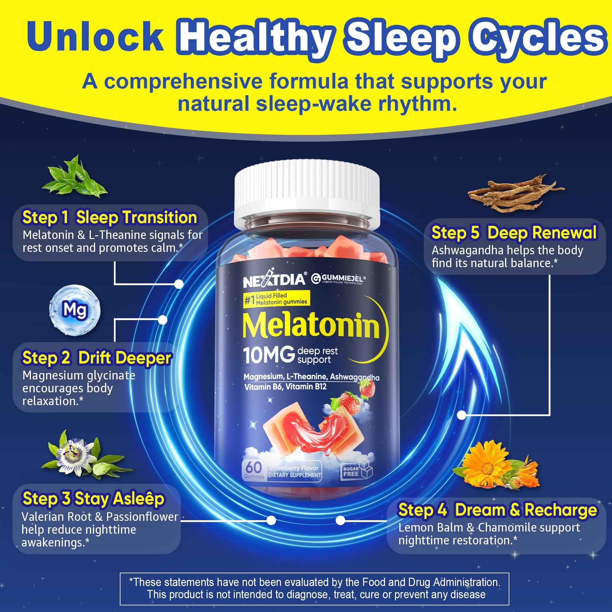 Nextdia Sugar Free Melatonin Gummies 10mg side view packaging