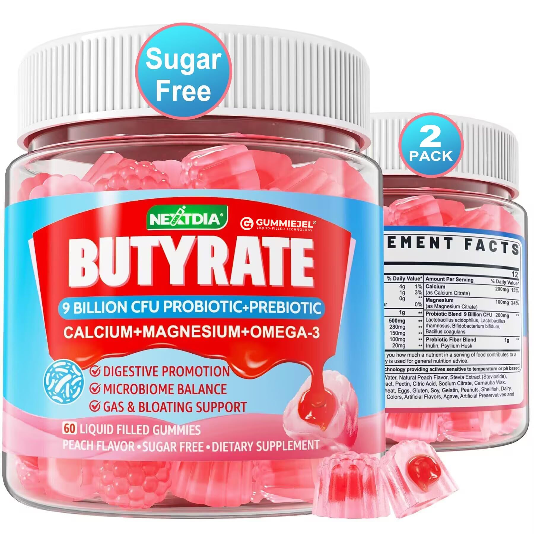 Nextdia Sugar-Free Pro+Pre+Postbiotic Gummies front view