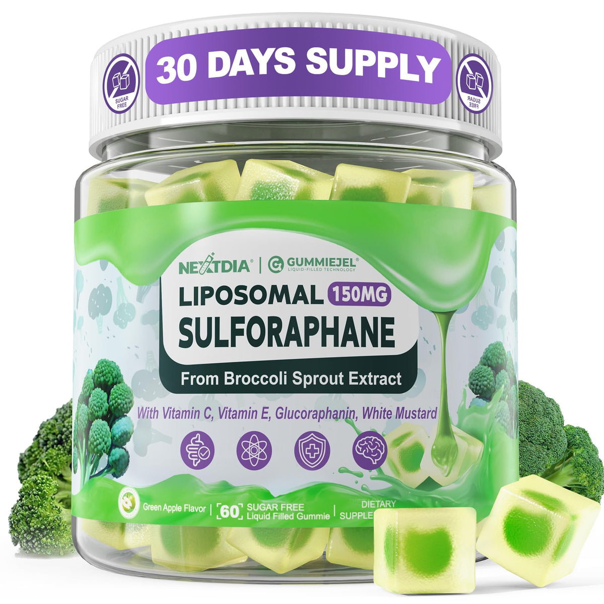 Nextdia Sulforaphane Gummies front view with packaging