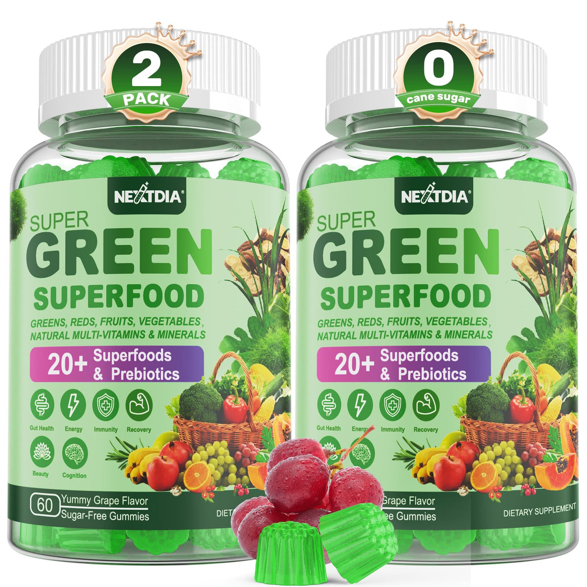 Nextdia Super Greens + Multivitamin Gummies front view