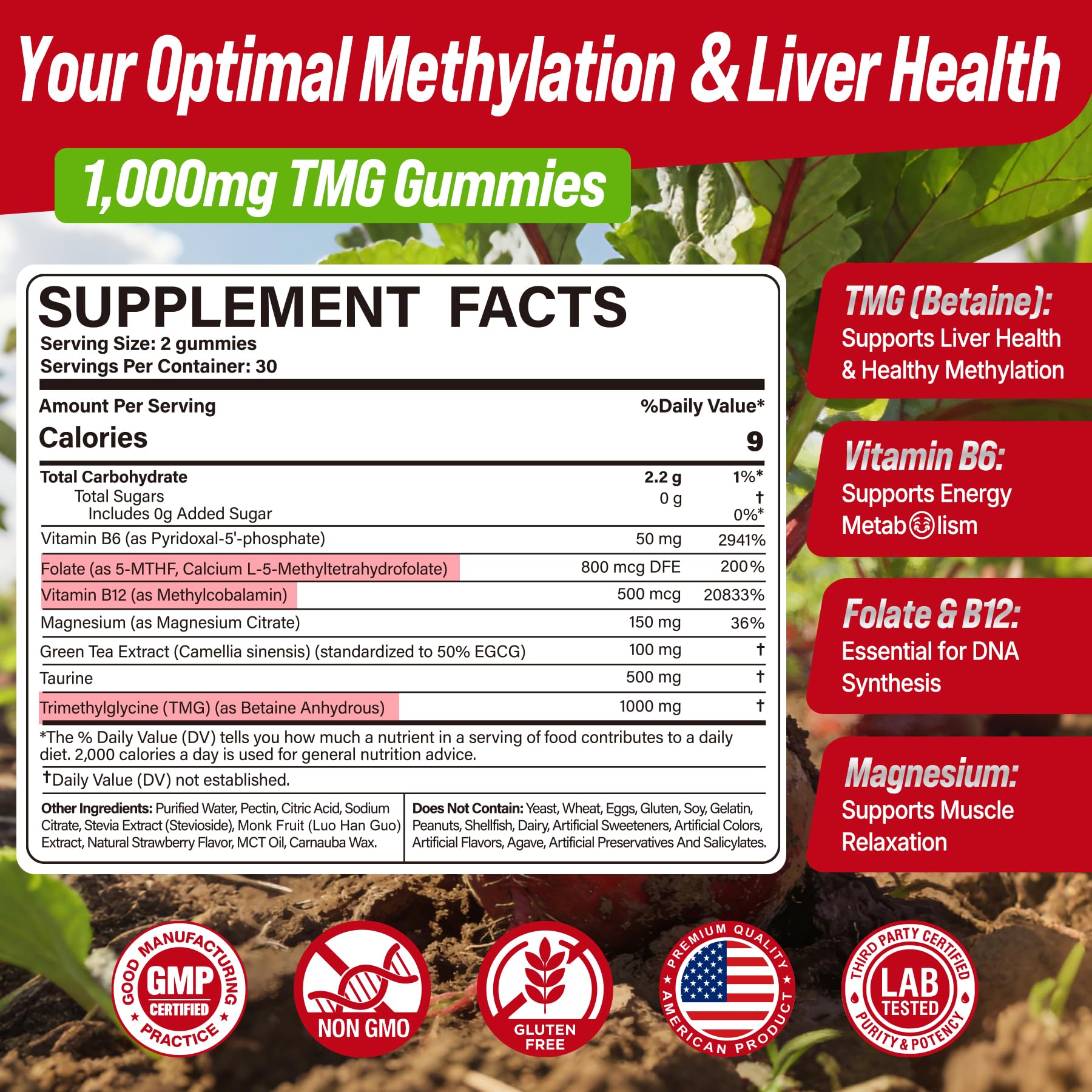 Nextdia TMG Methylated Multivitamin 1000mg side view