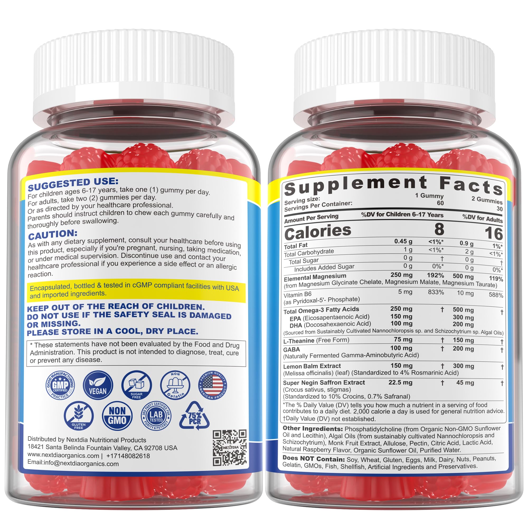 Nextdia Triple Magnesium Complex Gummies 500mg packaging with nutritional information