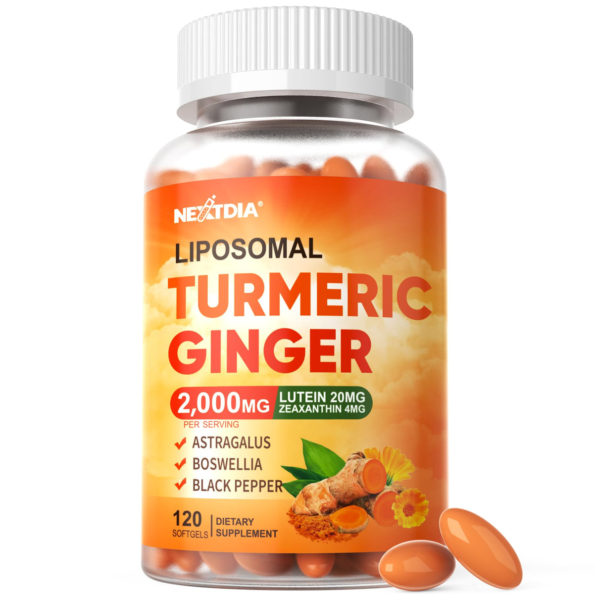 Nextdia Turmeric Ginger Complex 2000mg front view of packaging