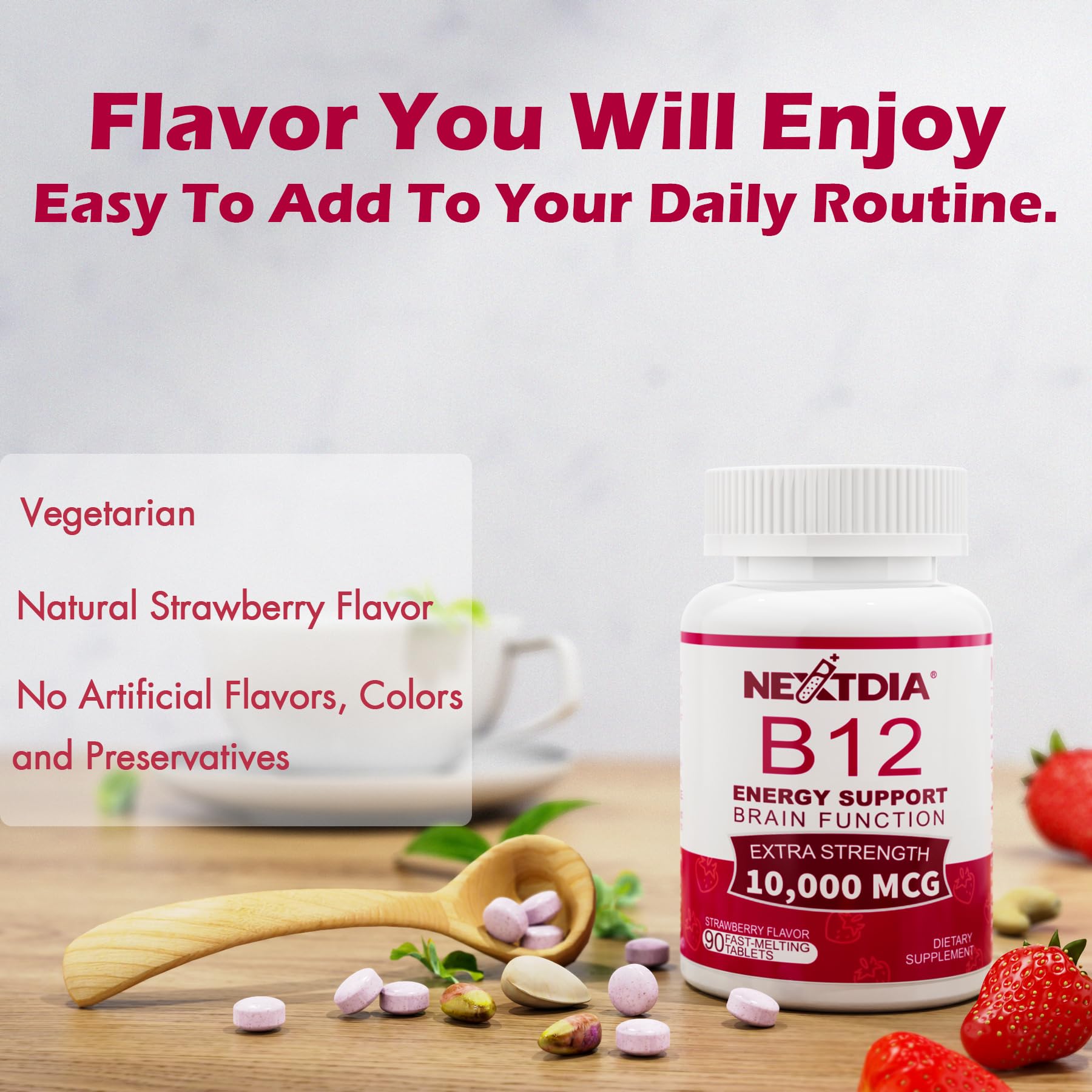 Nextdia Ultra-Strength Vegan Vitamin B12 10,000 mcg tablet back view