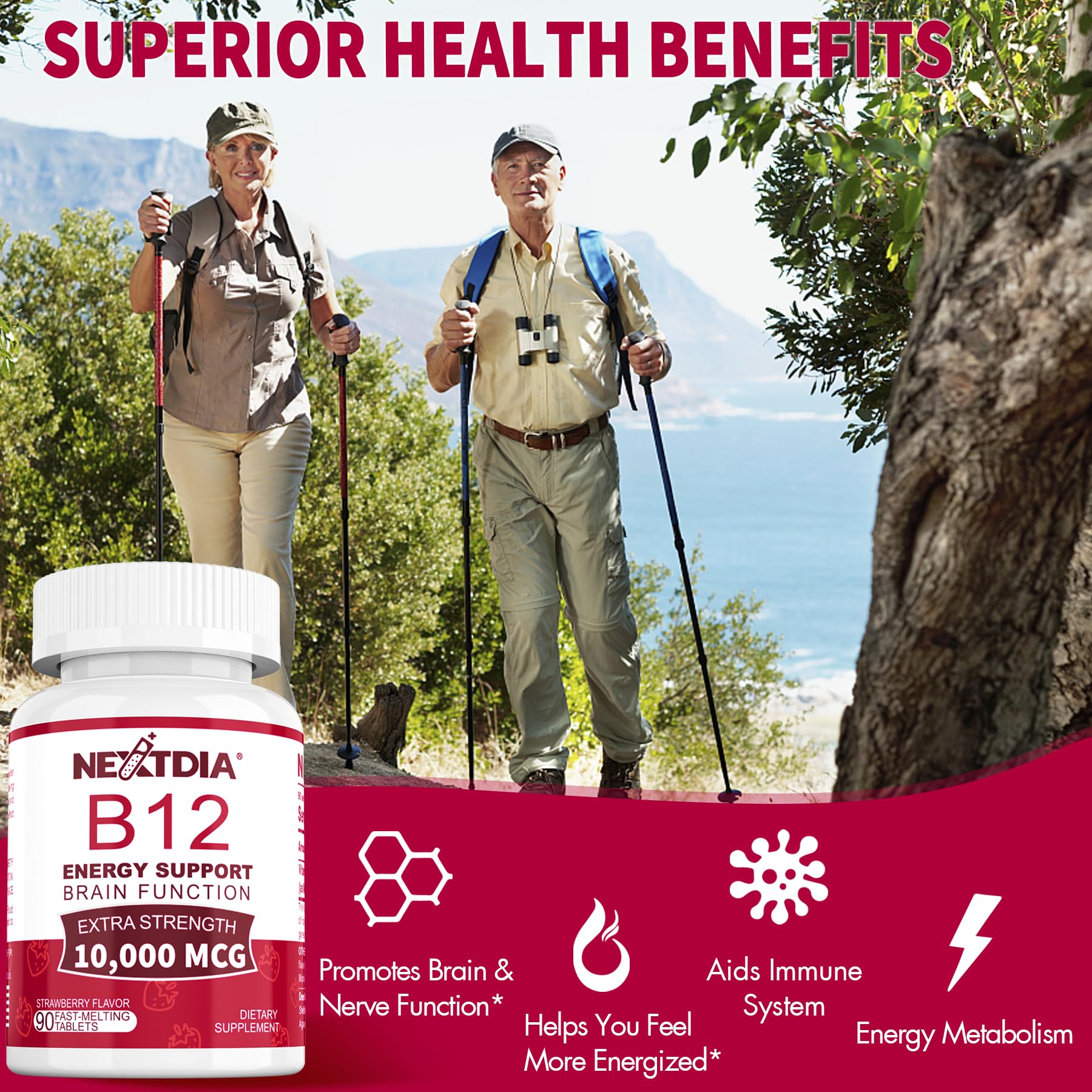 Nextdia Ultra-Strength Vegan Vitamin B12 10,000 mcg tablet side view