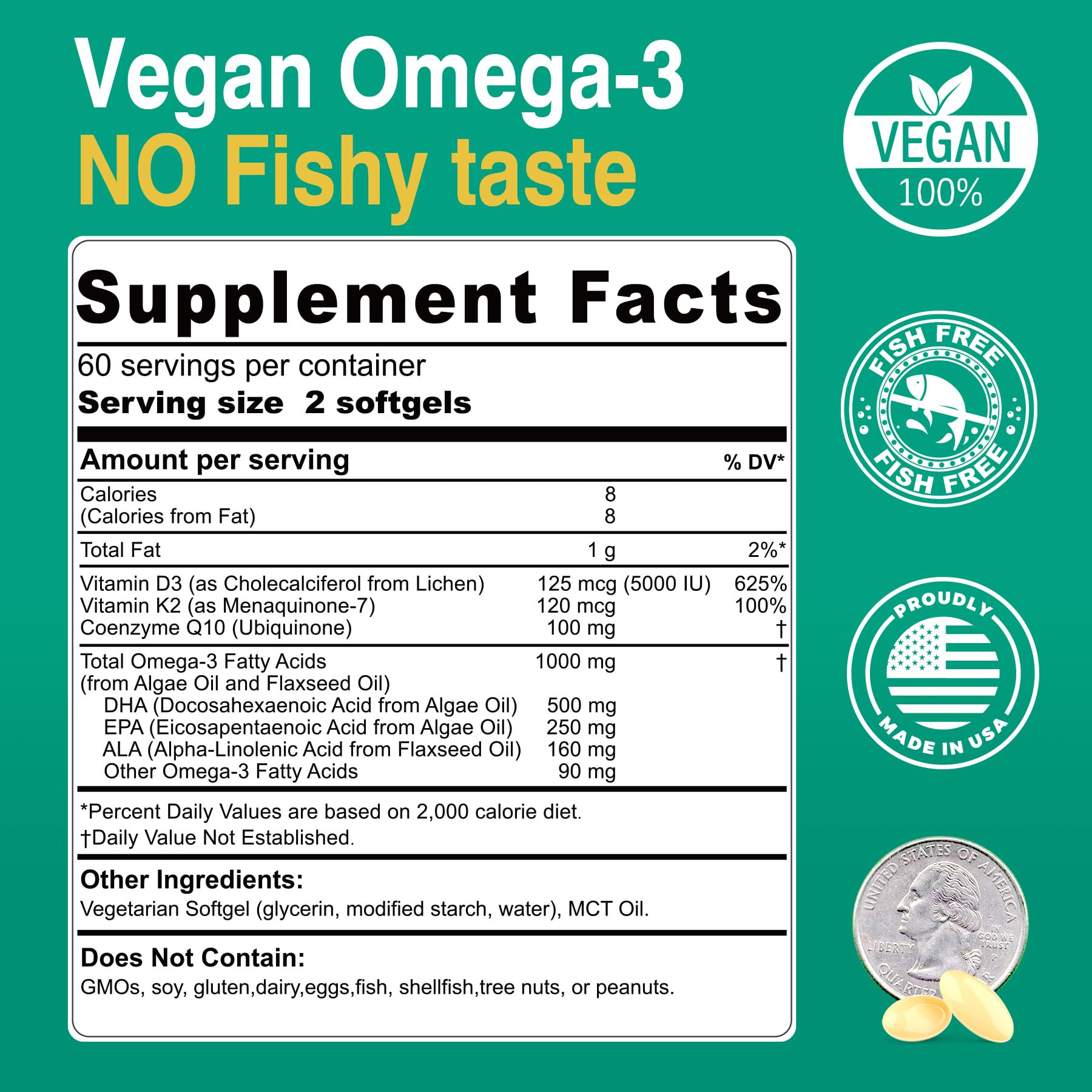 Nextdia Vegan Omega 3 1000mg supplement side view