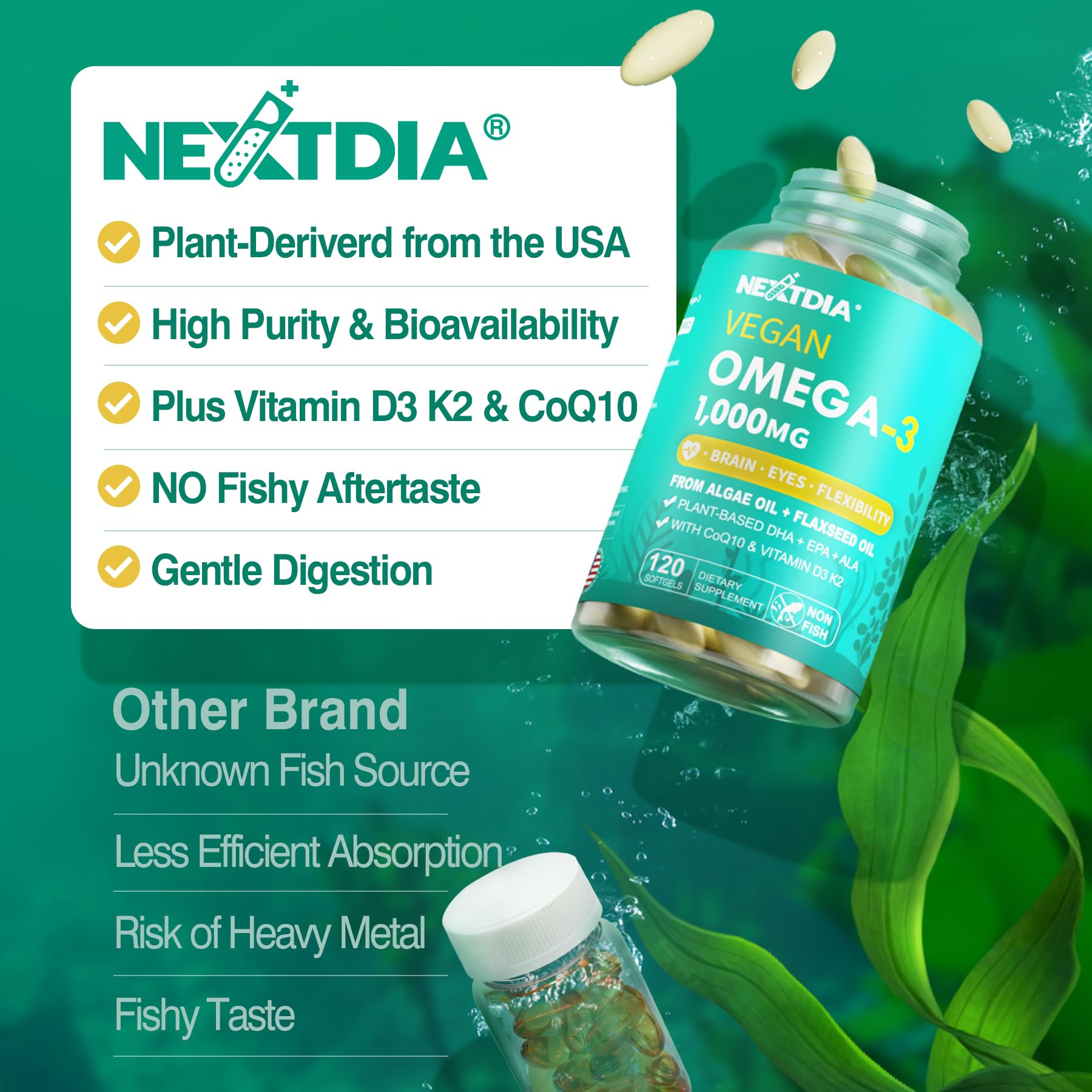 Nextdia Vegan Omega 3 Supplement 1000mg packaging