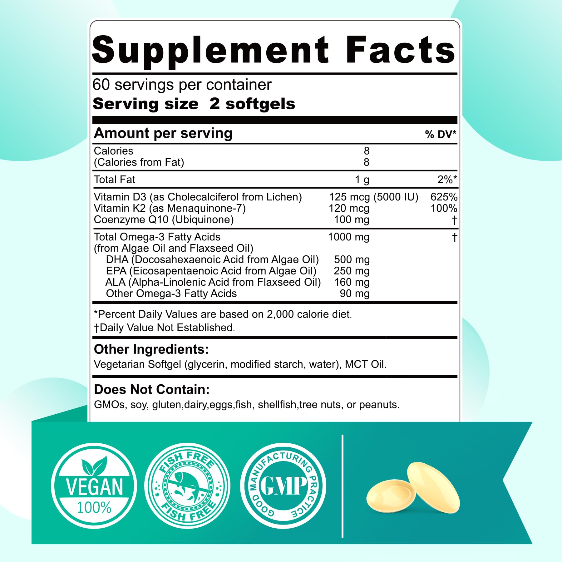 Nextdia Vegan Omega 3 Supplement 1000mg side view
