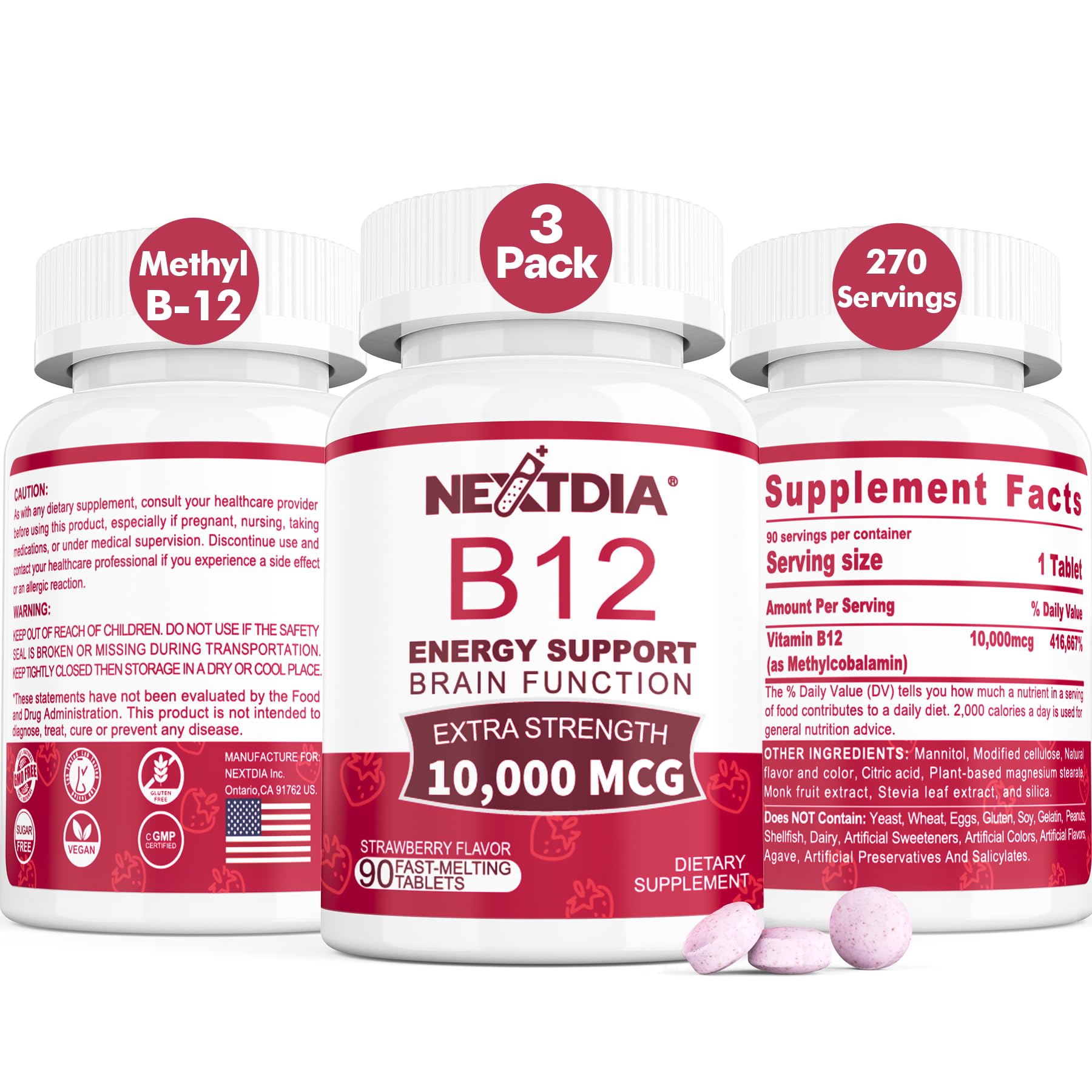 Nextdia Vitamin B12 Methyl 10000mcg tablet front view