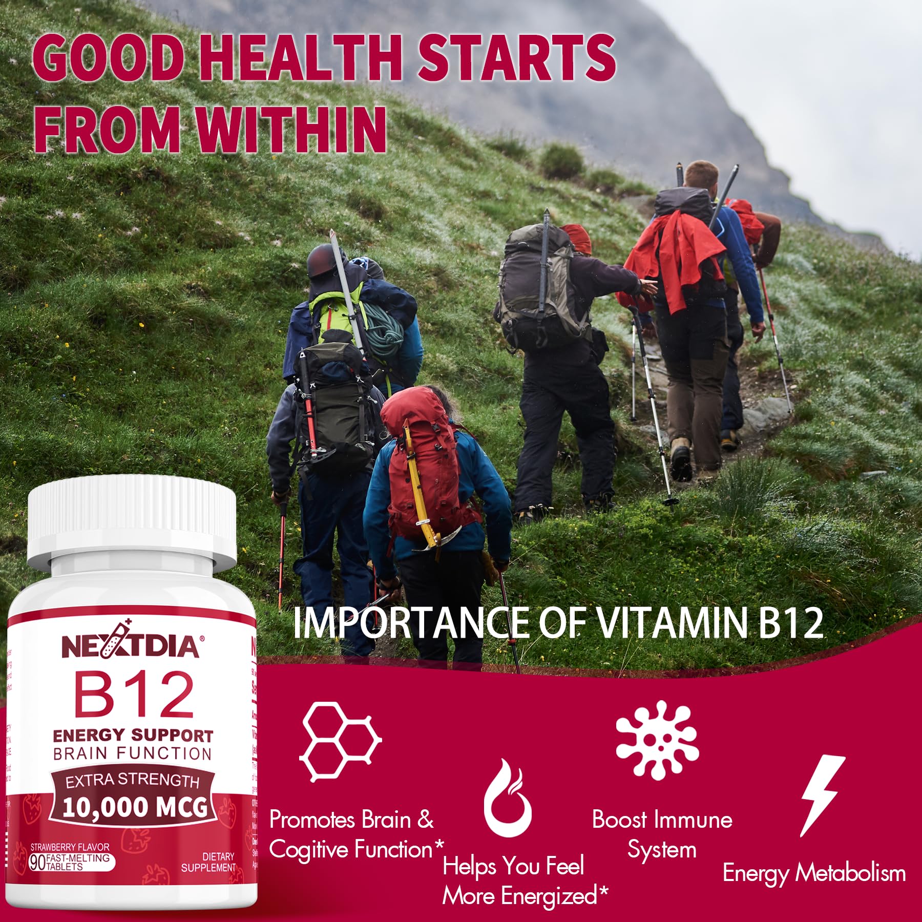 Nextdia Vitamin B12 Methyl 10000mcg tablet side view