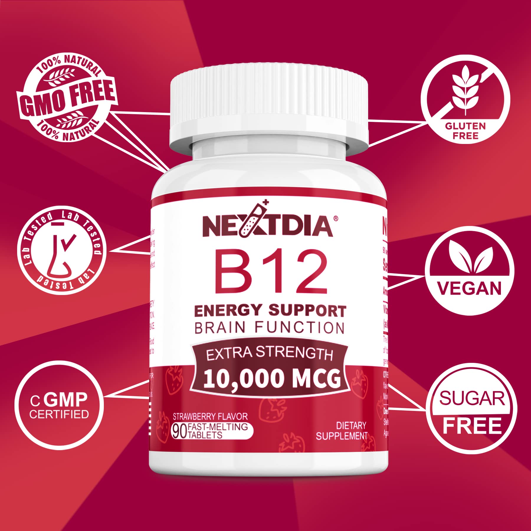 Nextdia Vitamin B12 Methyl 10000mcg tablet with ingredients list