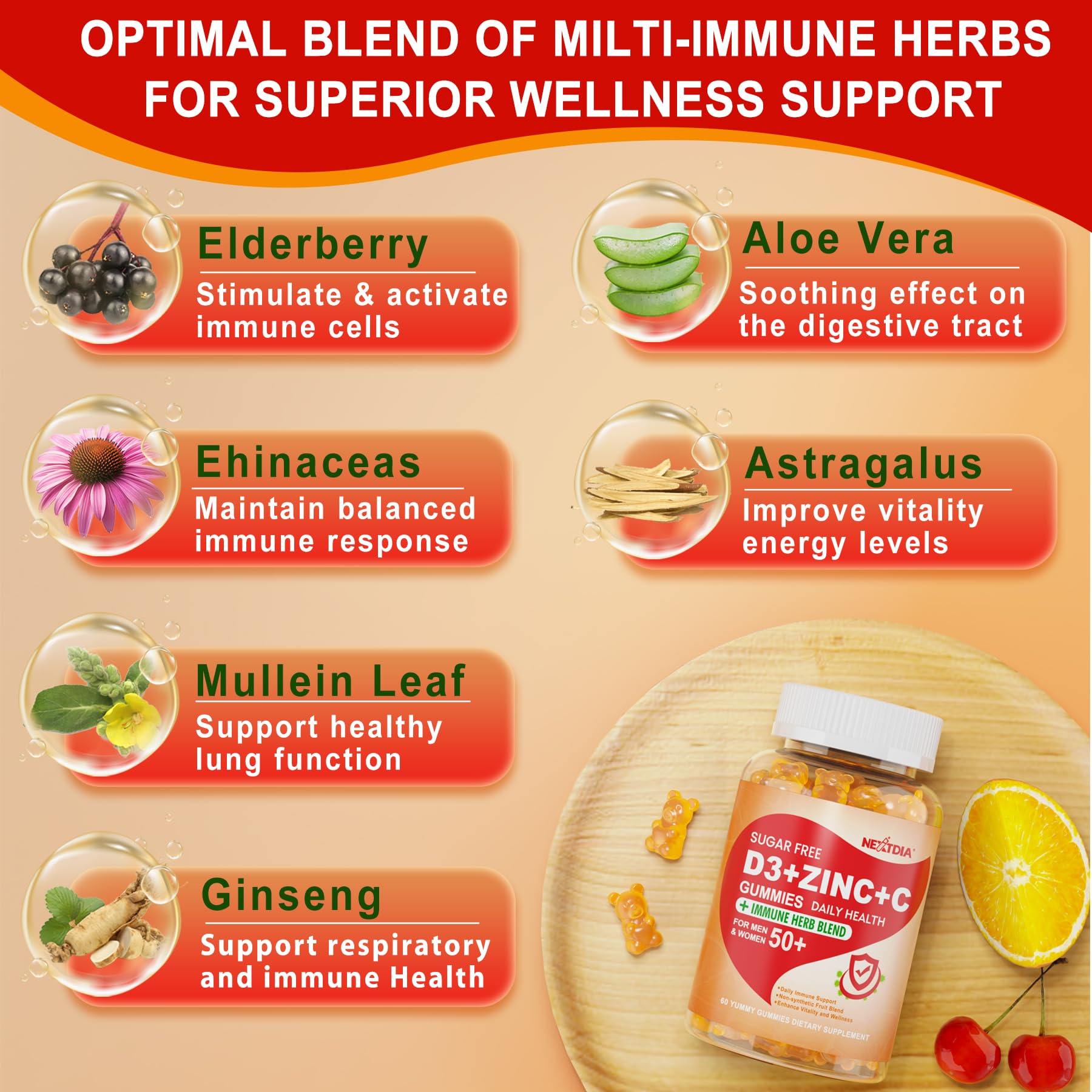 Nextdia Vitamin D3 Gummies lifestyle scene with fruits