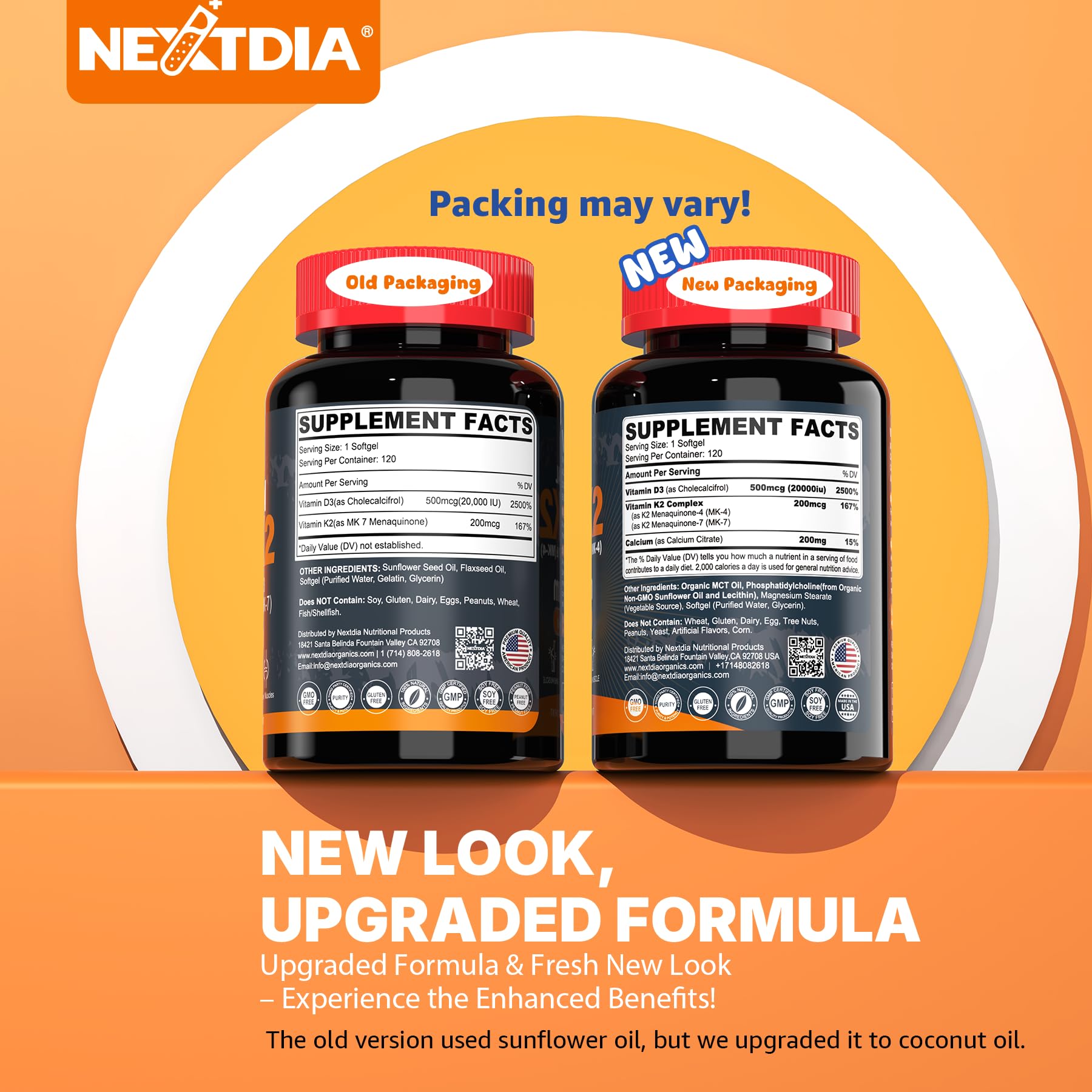 Nextdia Vitamin D3 K2 Softgels 20,000 IU side view