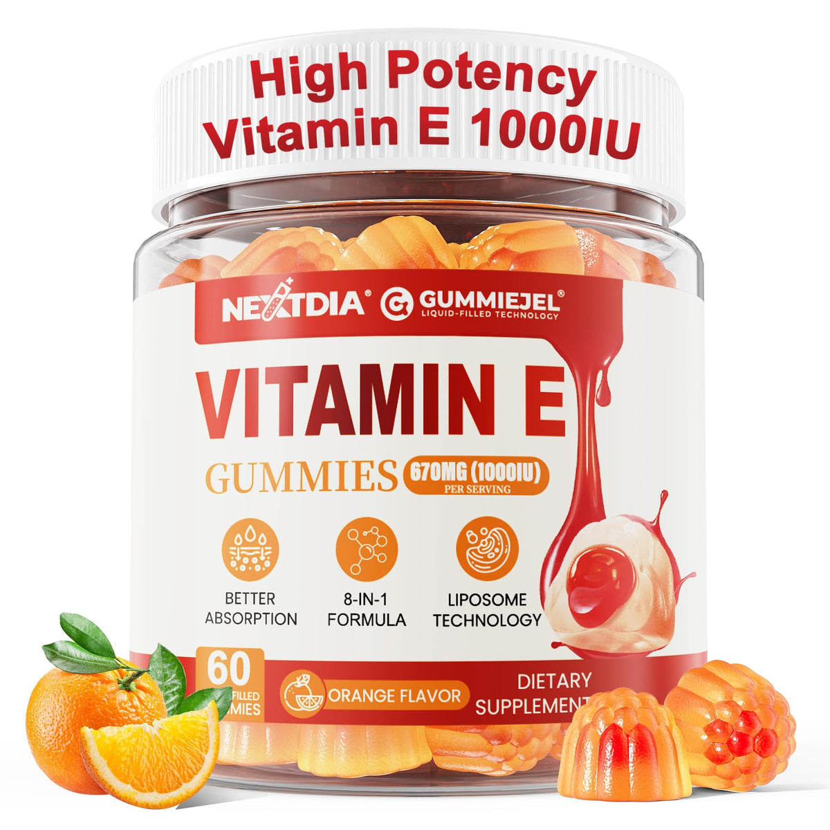 Nextdia Vitamin E Gummies 1000IU front view