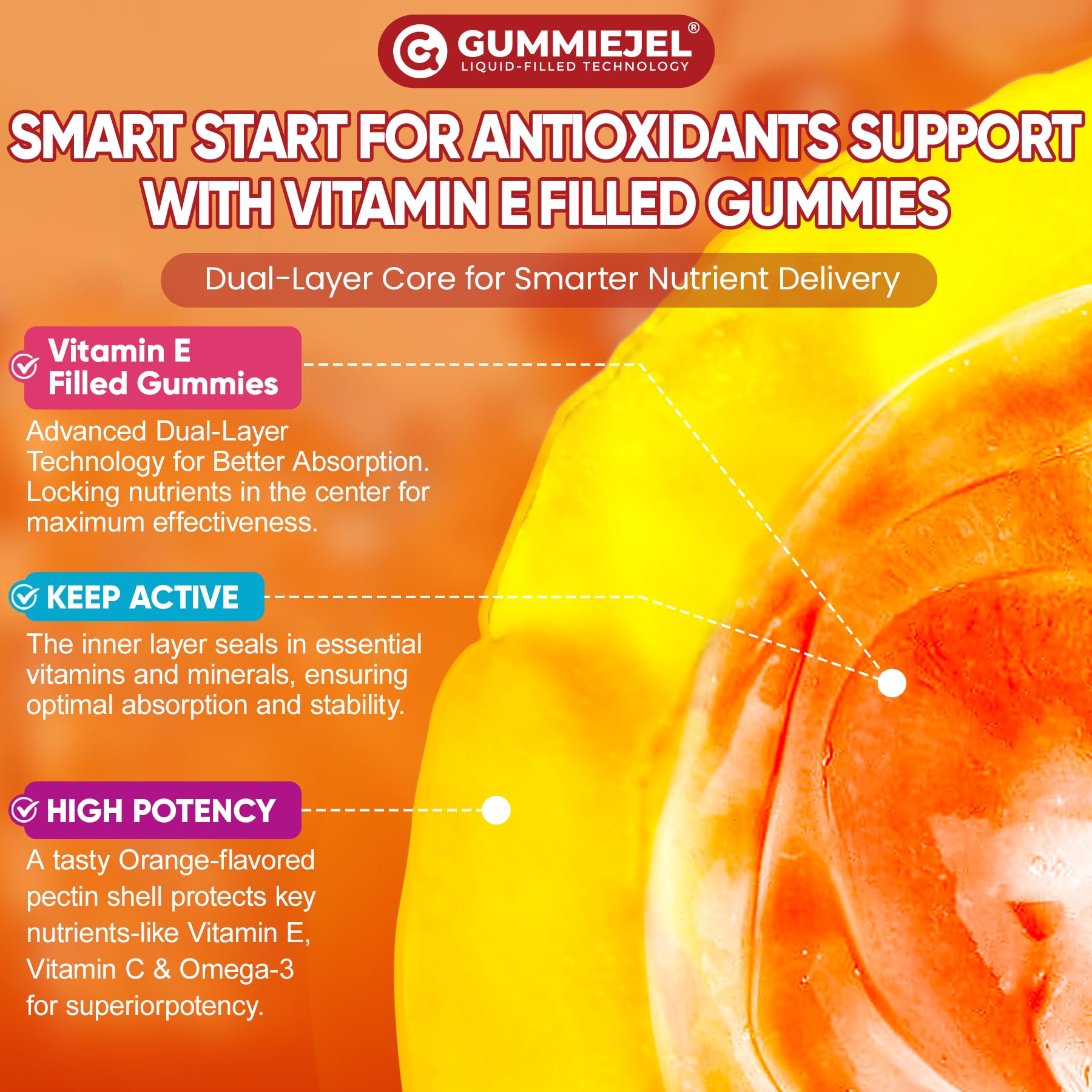 Nextdia Vitamin E Gummies 1000IU on a wooden table