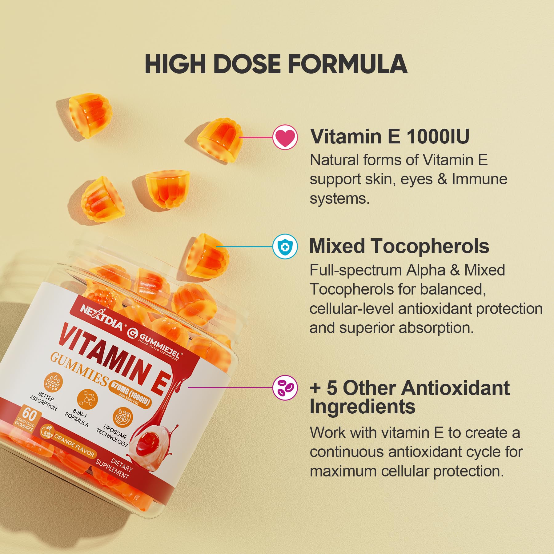 Nextdia Vitamin E Gummies 1000IU with CoQ10 and Omega-3