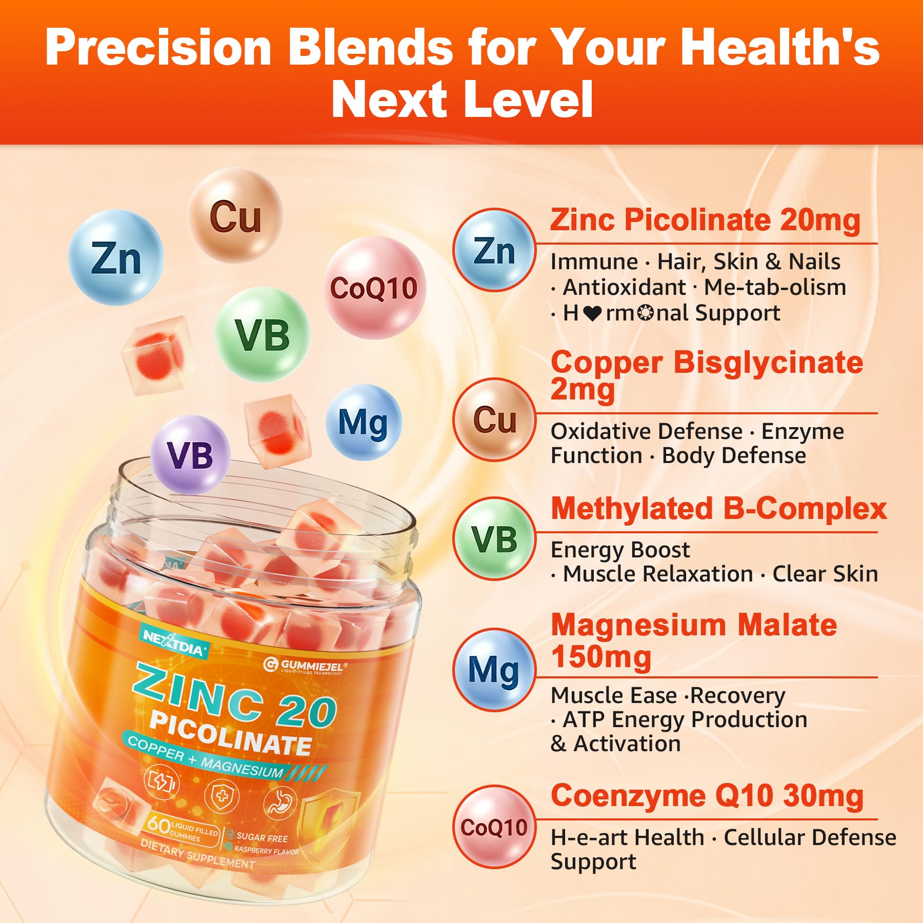 Nextdia Zinc Gummies with nutritional information