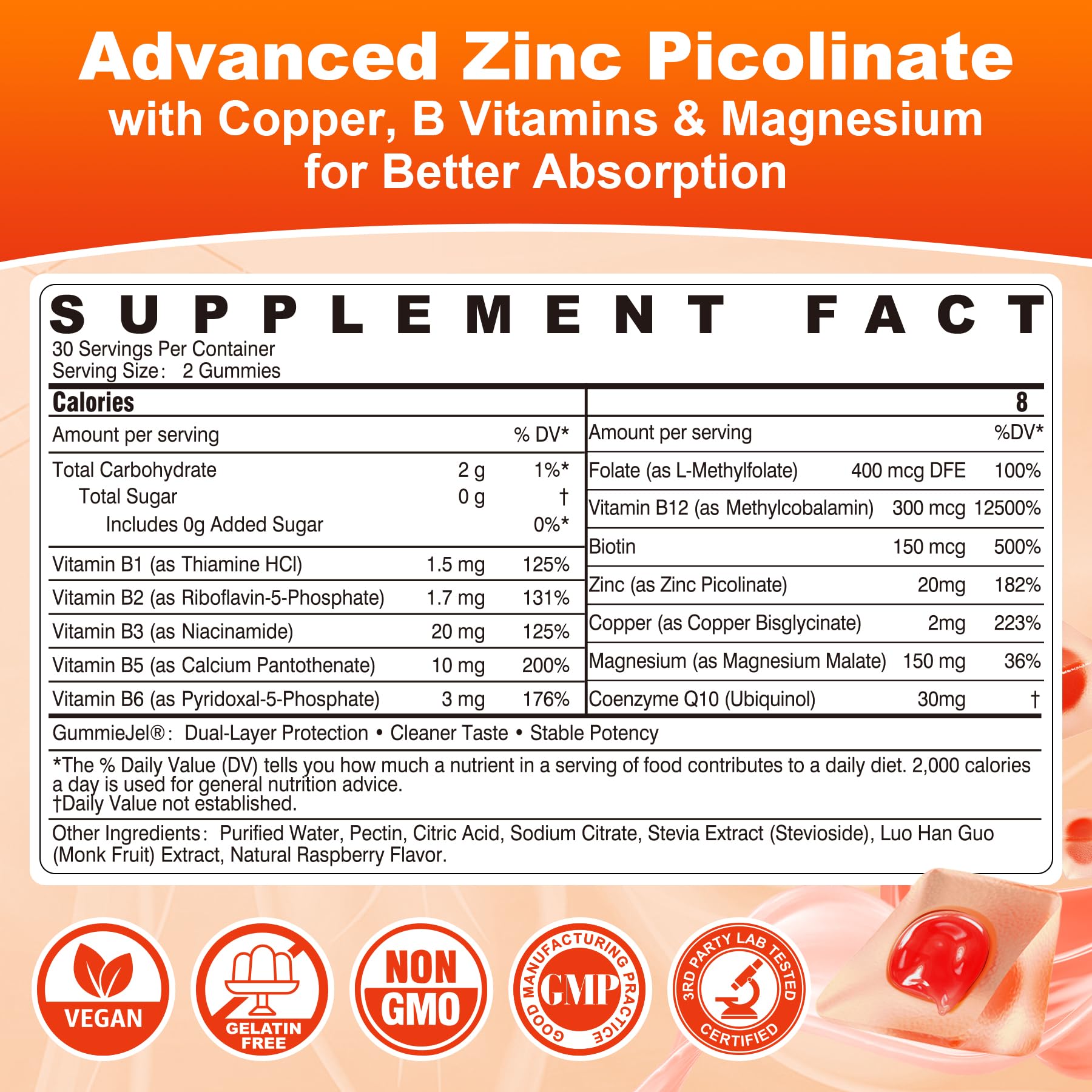 Nextdia Zinc Picolinate Gummies raspberry flavour close-up