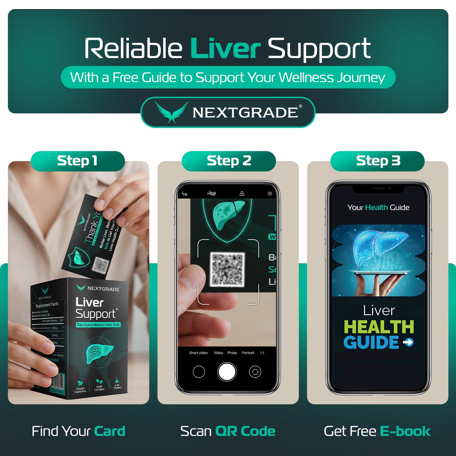 NEXTGRADE Daily Liver Support Supplement capsules on a table