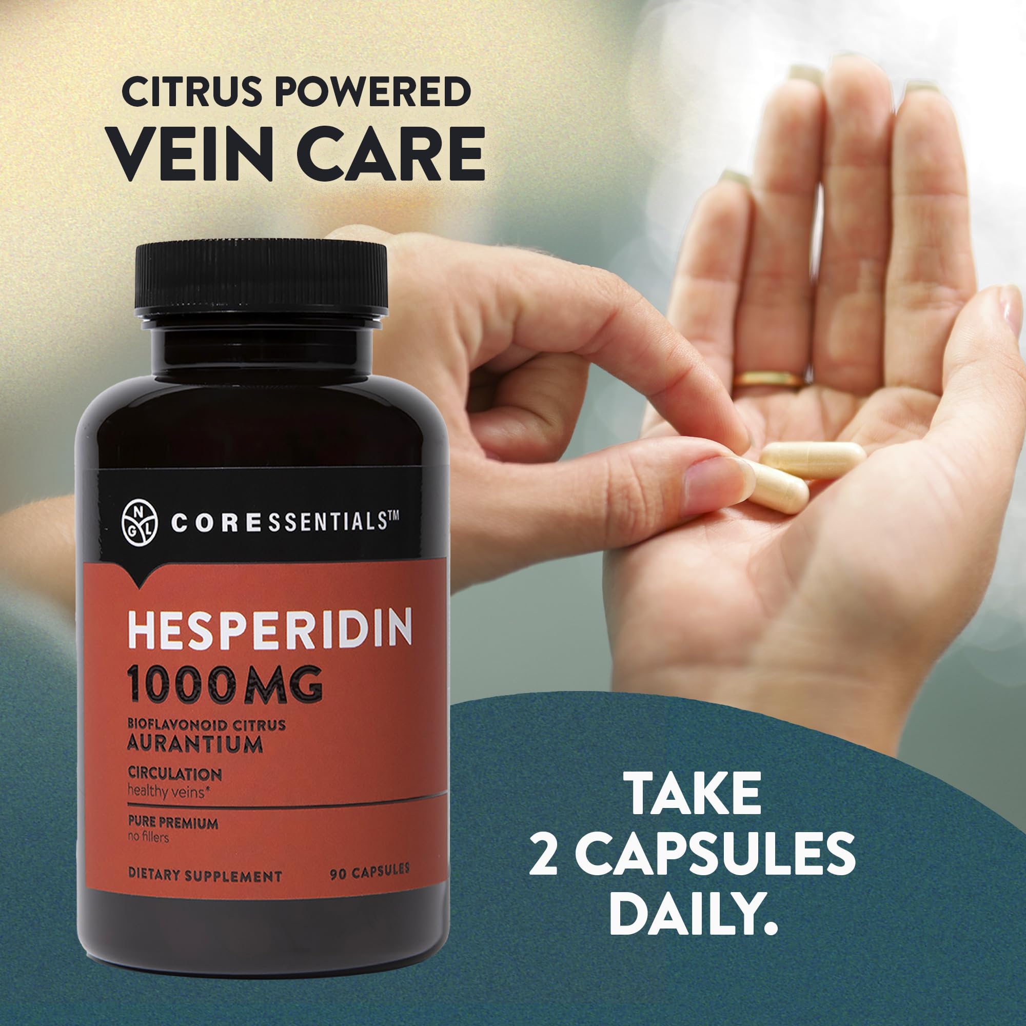NGL Hesperidin Blended Vitamin Supplement bottle with capsules on a table