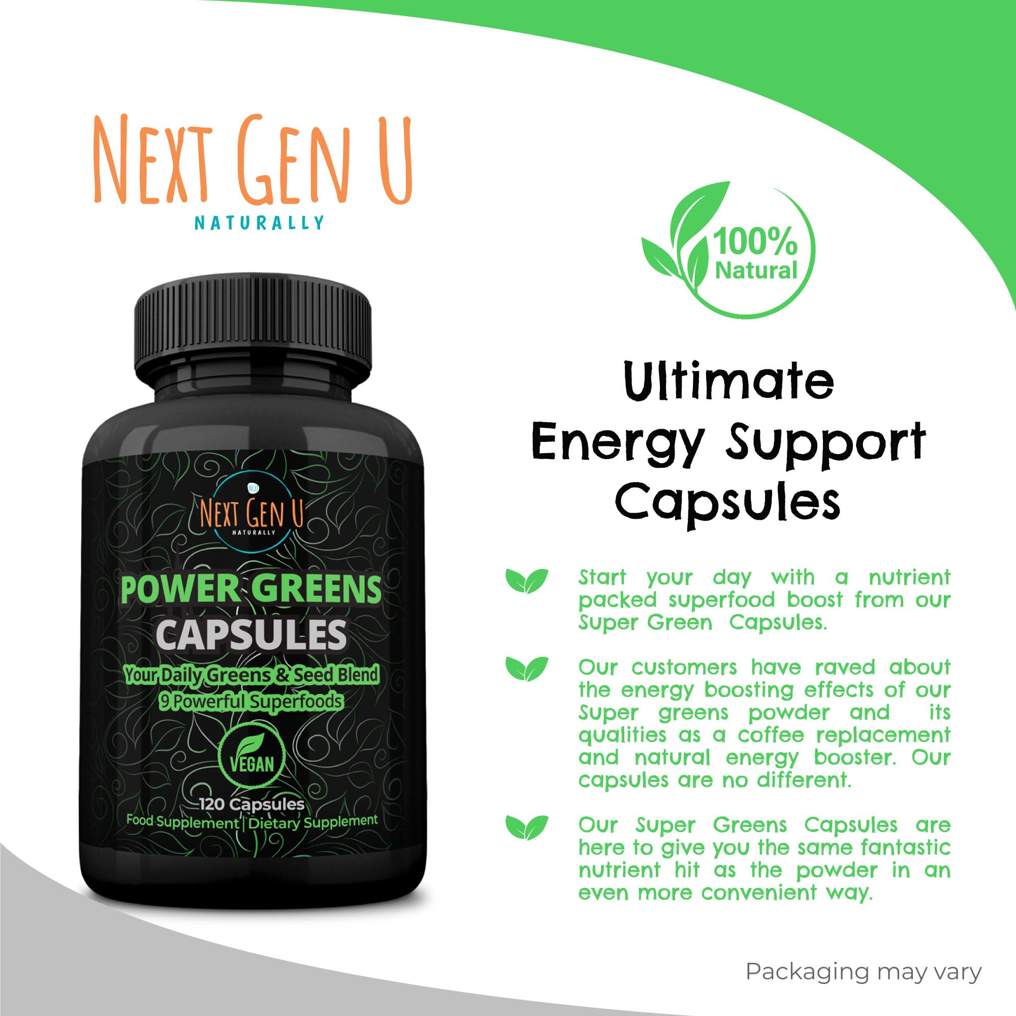 NGU Next Gen U Chlorella Capsules back view with ingredient list