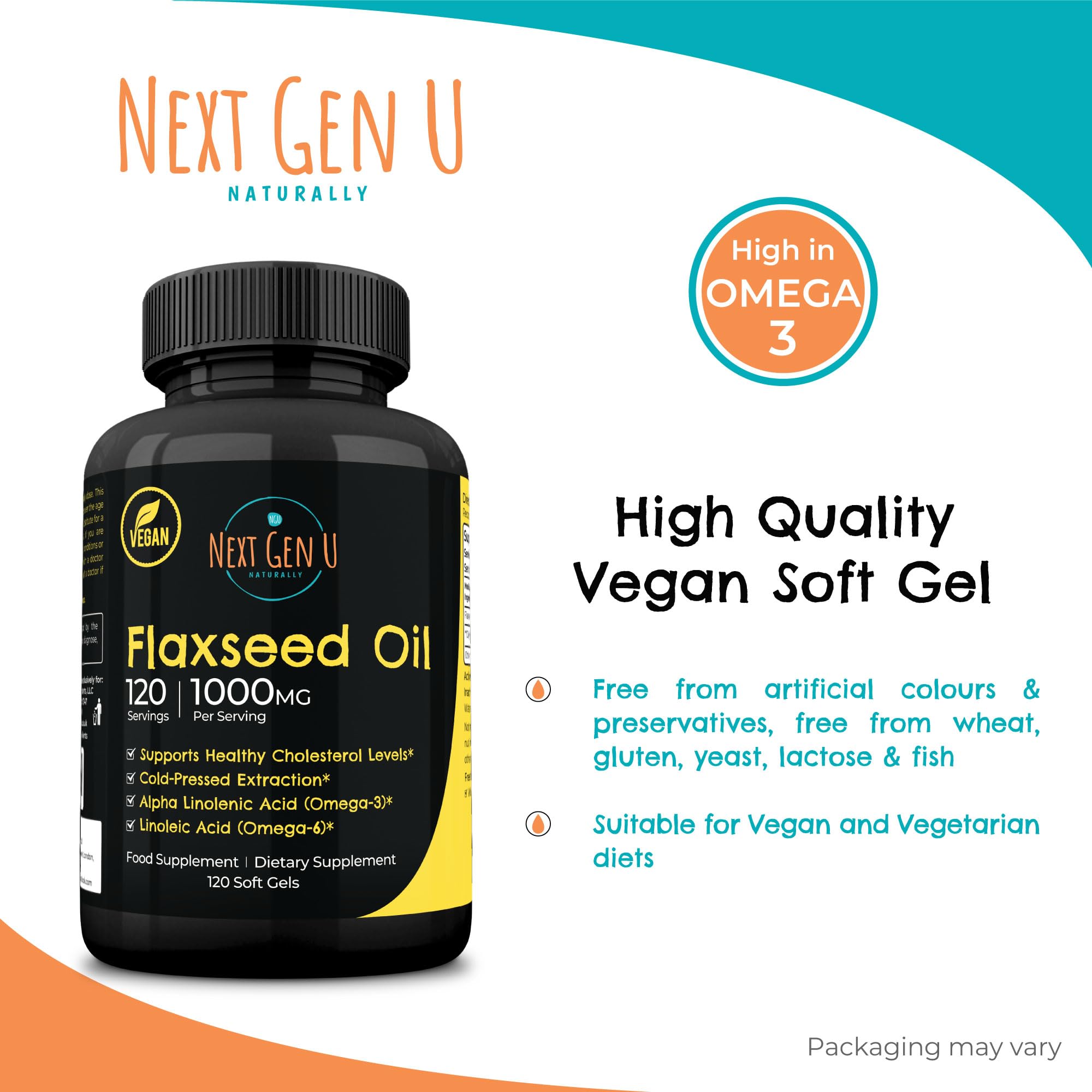 NGU Next Gen U Flax Seed Oil Softgel Capsules packaging