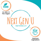 NGU Next Gen U Flax Seed Oil Softgel Capsules with a glass of water