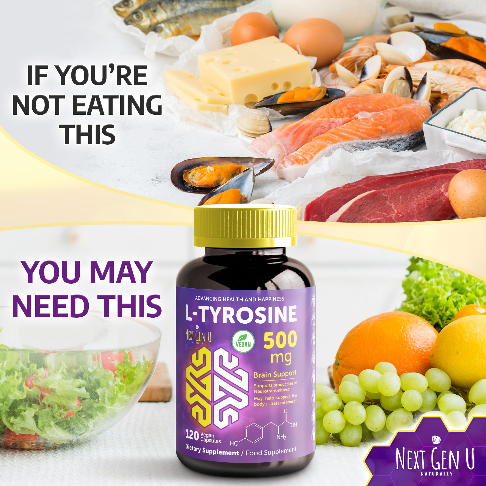 NGU Next Gen U L-Tyrosine supplement bottle with cap