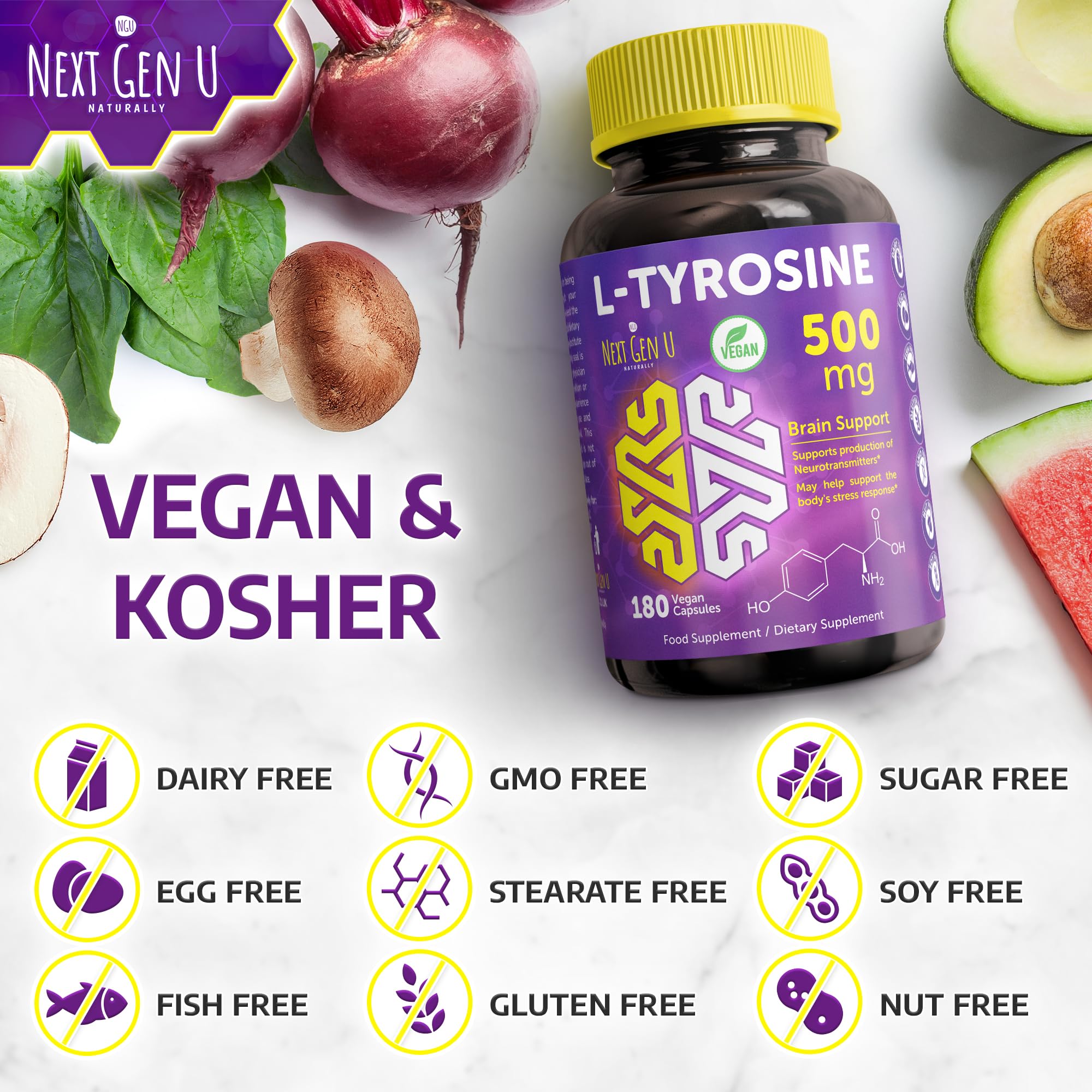 NGU Next Gen U L-Tyrosine Supplement with a measuring spoon