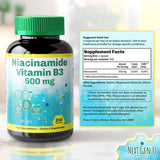 NGU Next Gen U Niacin dietary supplement capsules on a wooden table