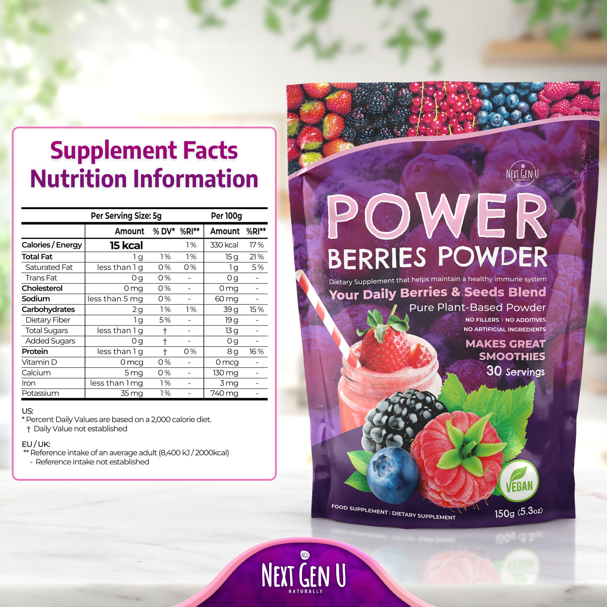 NGU Next Gen U Super Berry Powder 649g serving suggestion