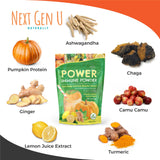 NGU Next Gen U Super daily wellness Powder 150g in a glass of juice
