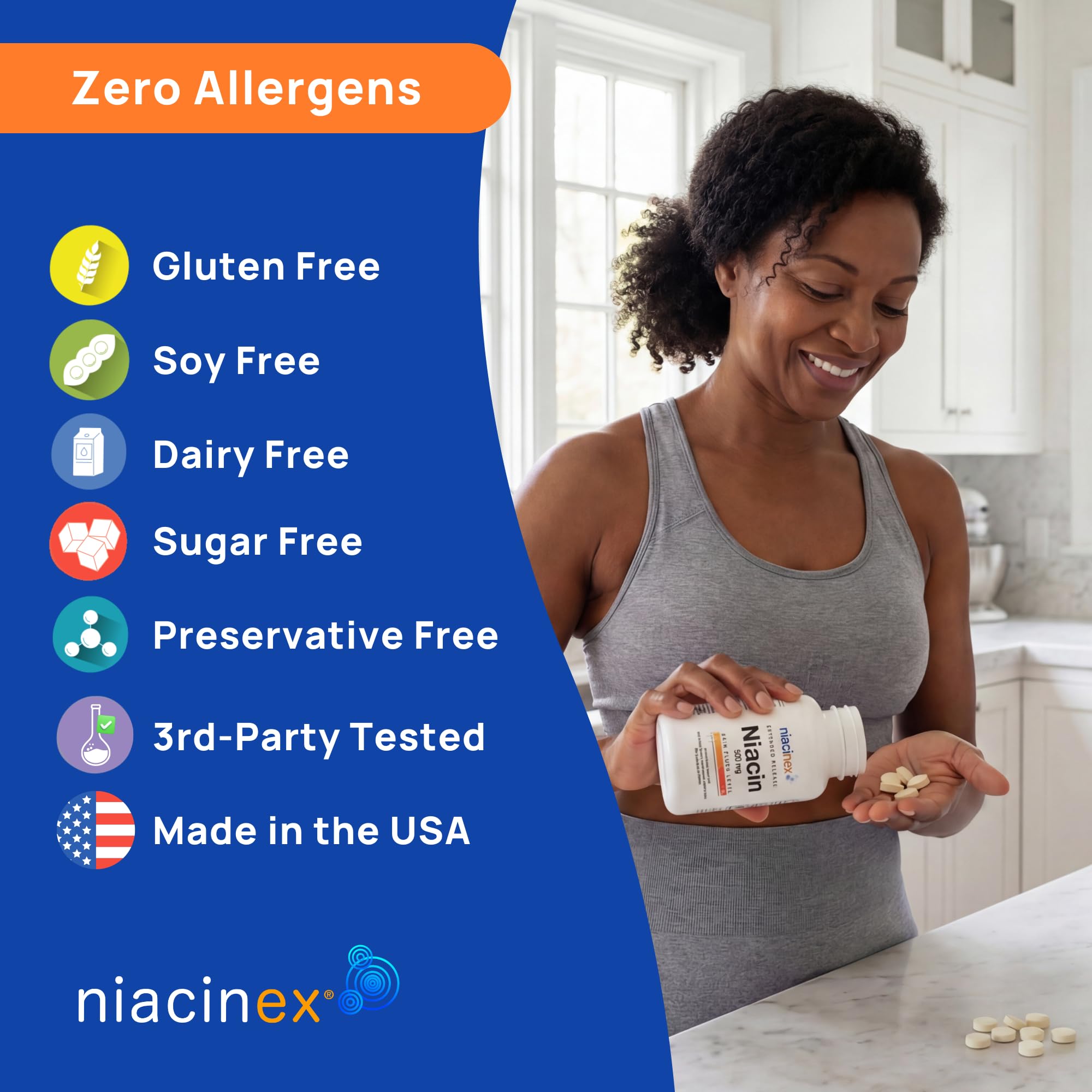 Niacinex Vitamin B3 500mg supplement bottle open