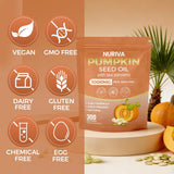 Nichalous Pumpkin Seed Oil & Saw Palmetto softgels with a measuring spoon