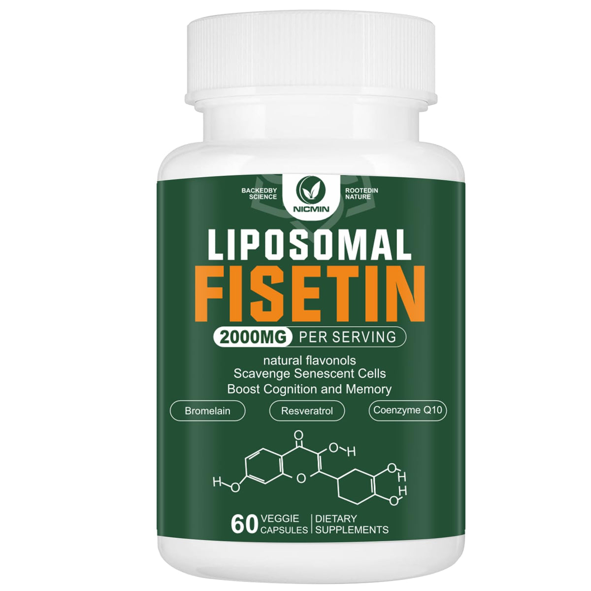 NICMIN Fisetin Supplement 2000mg bottle front view