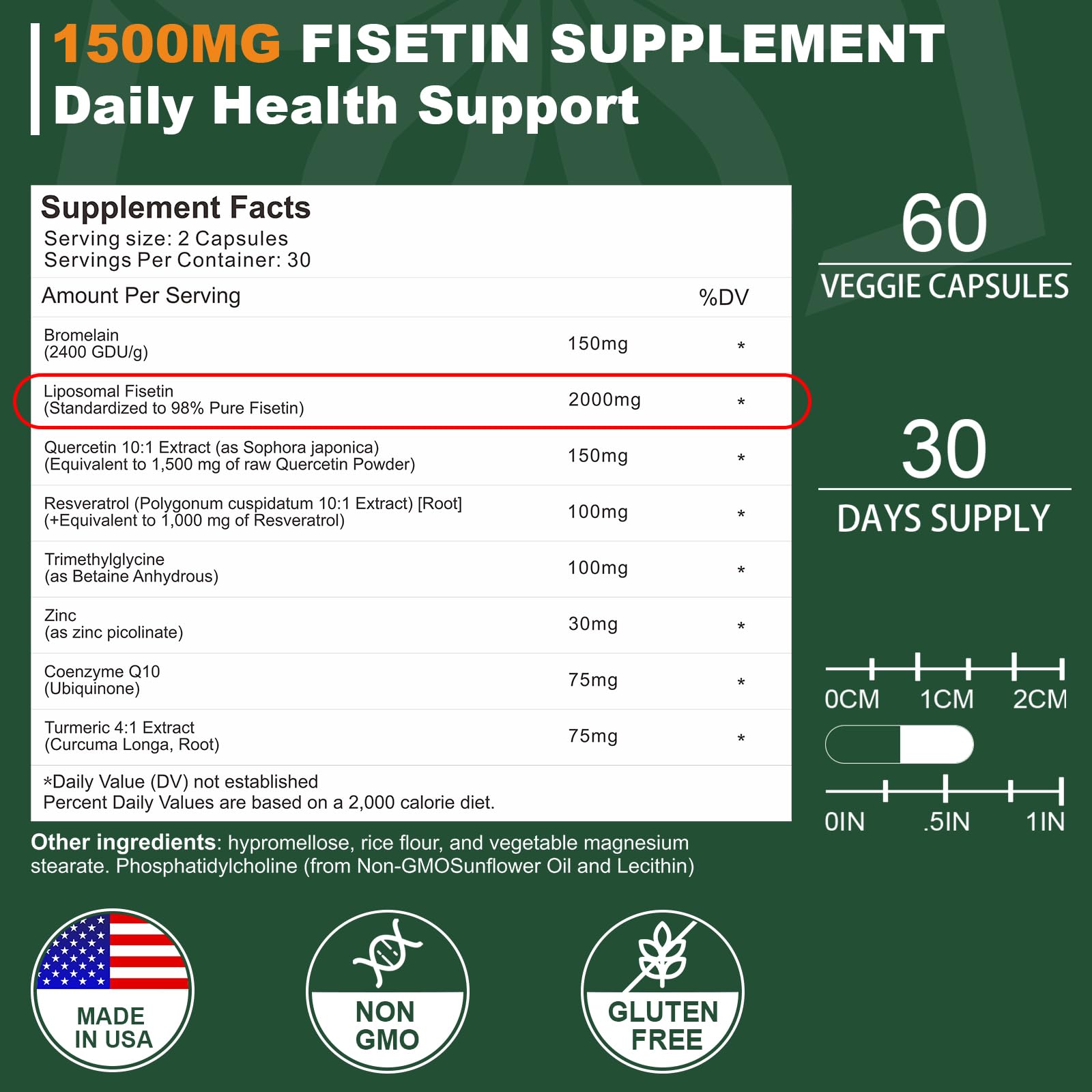 NICMIN Fisetin Supplement 2000mg capsules close-up