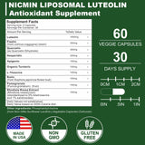 NICMIN Liposomal Luteolin Supplement bottle side view