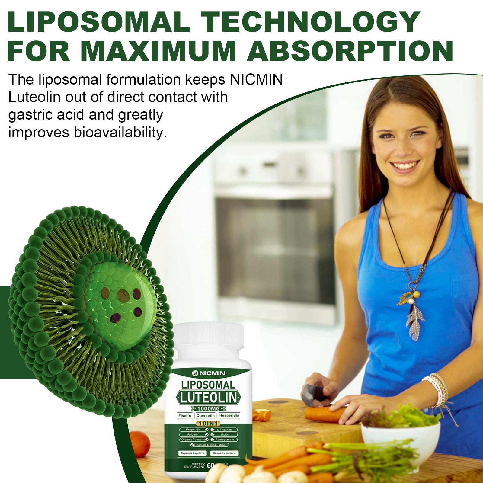 NICMIN Liposomal Luteolin Supplement label close-up